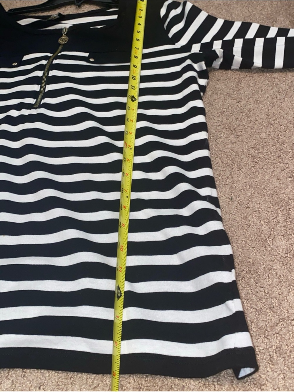 Anne Klein Black and White Striped Long Sleeve Top